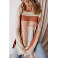 thumbnail image 1 of Ushdele Vibrant Apricot Pointelle Sweater: Trendy Colorblock & Relaxed Fit, 1 of 8