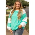 thumbnail image 1 of Ushdele Vibrant Aruba Blue Patchwork Plus Size Sweater - Stylish & Comfortable!, 1 of 8