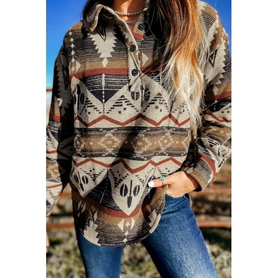 Ushdele Vibrant Aztec Collar - Stylish Long Sleeve Western Hoodie