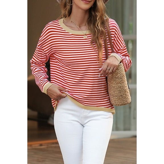 Ushdele Vibrant Stripe Sweater - Fashionable Drop Shoulder, Sizes 0-3X