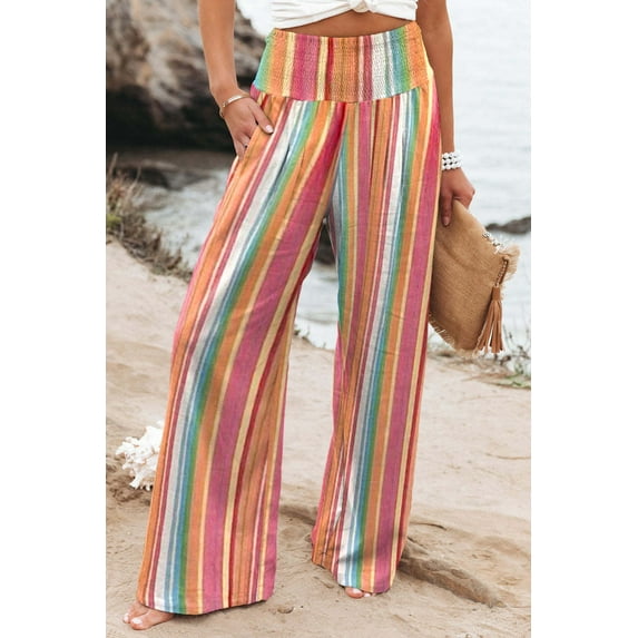Ushdele Vibrant Striped High-Waist Wide-Leg Pants - Chic & Comfortable Fit!