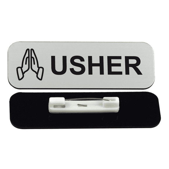 Usher 1 x 3" Name Tag/Badge, Silver, Praying Hands (3 Pack)