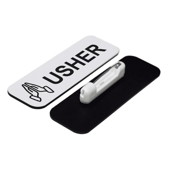 Usher 1 x 3" Name Tag/Badge, White, Praying Hands (3 Pack)