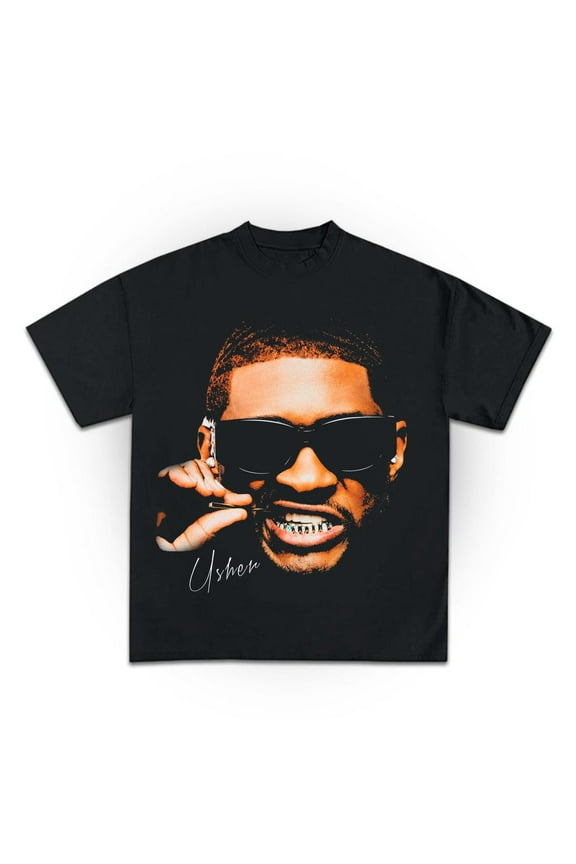 Usher Graphic T-Shirt, Past Present Future Tour 2025 Shirt,Black color,size XL