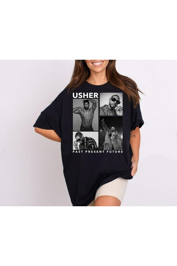 Usher Past Present Future 2025 World Tour Concert T-Shirt,Black color,size 2XL