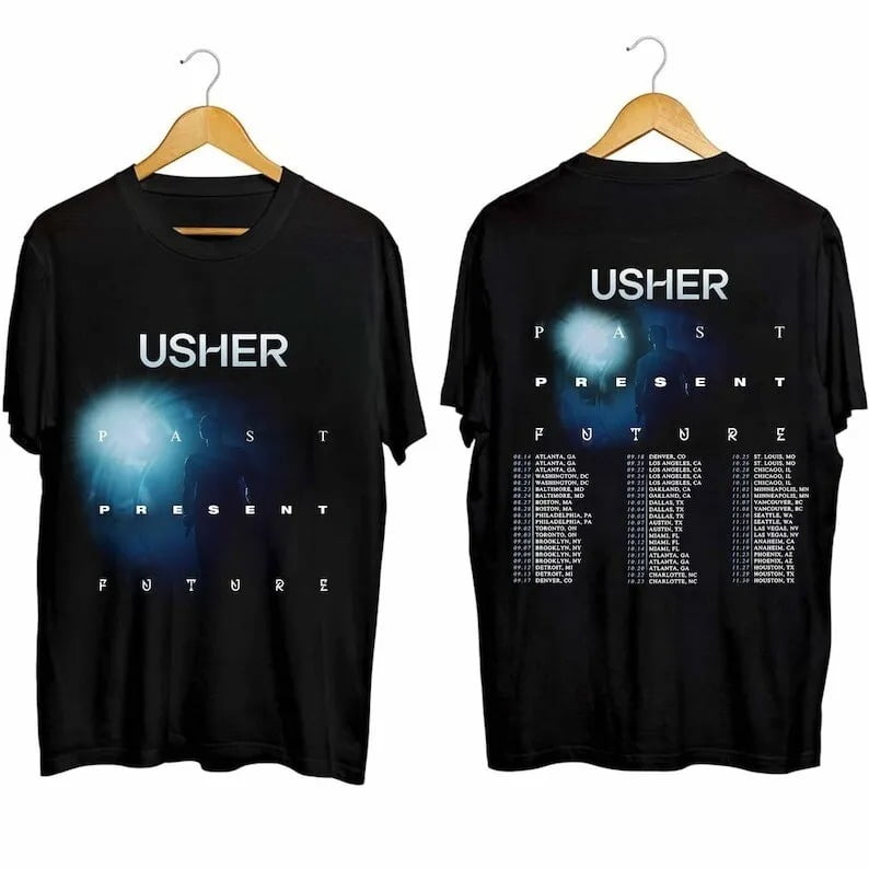 Usher Tour Past Present Future 2024 Concert TShirt Unisex Black Music