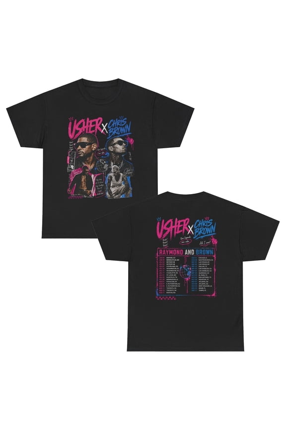 Usher x Chris Tour 2026 T-Shirt, The R&B Tour T-Shirt, Unisex Urban Concert Style Tee, Two Legends One Vibe Shirt, Black Color S-5XL