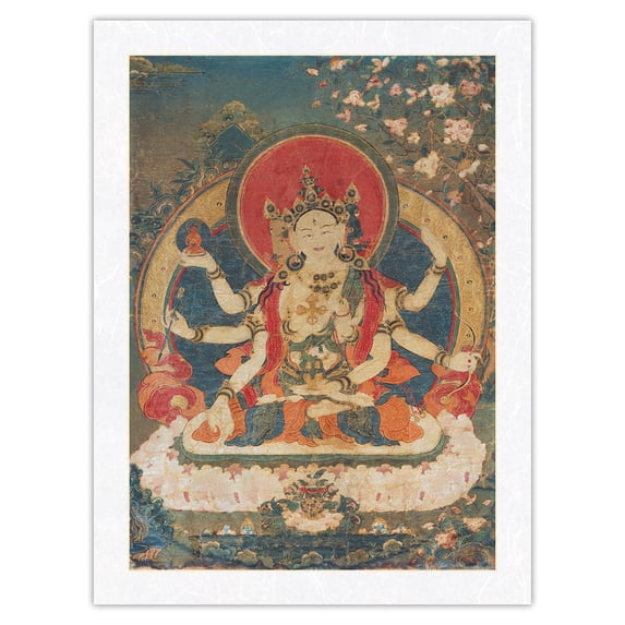 Ushnishavijaya - Long Life Buddhist Tantric Deity - Vintage Tibetan Thangka Buddhist Painting - Tibet, 13th Century - Japanese Unryu Rice Paper Art Print (Unframed) 12 x 16 in