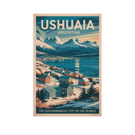 Ushuaia Classic Poster Retro Argentina Cityscape with Southern Hemisphere Beauty Print Poster