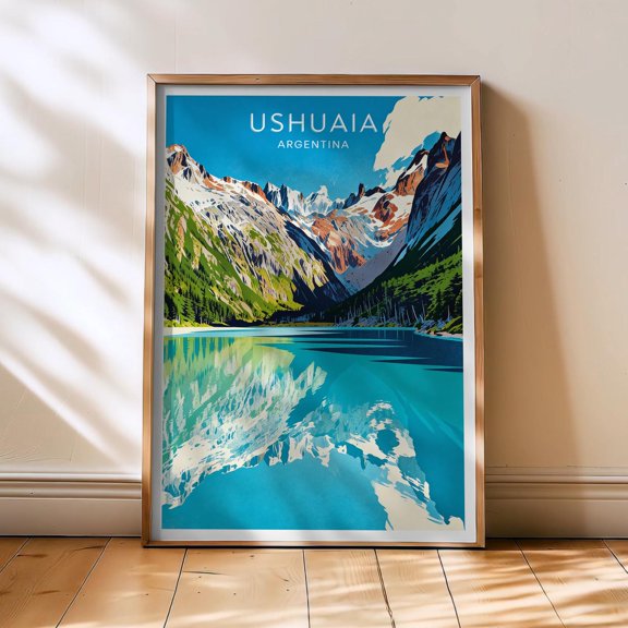Ushuaia Travel Poster, Argentina Poster, Ushuaia Vintage Art, South America, Landscape, Ushuaia Travel Gift , Poster Print Only