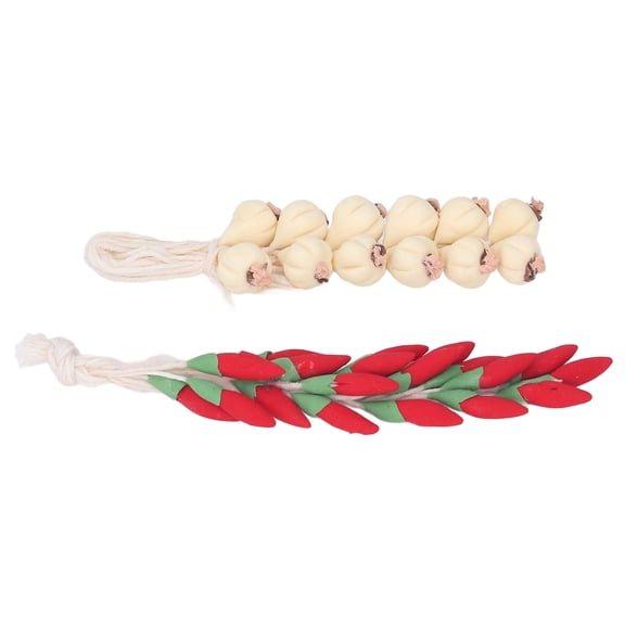 UsilkU 1:12 Scale Dollhouse Mini Garlic String and Miniature Chili Hanging Decoration Set, Exquisite Resin Miniature Vegetables Toys for Dollhouse Accessories (8.00 x 3.00 x 1.00 inches)
