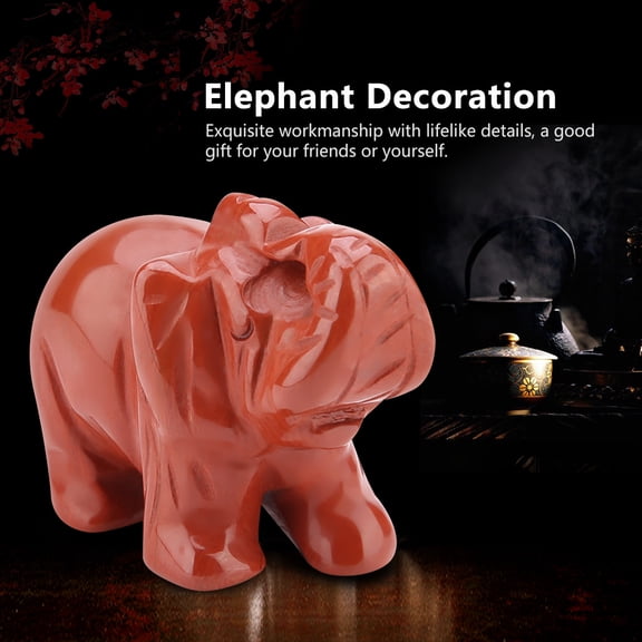 UsilkU 1.5 Inches / 3.8 cm Natural Red Stone Carved Elephant Crystal Figurine Home Decoration Desk Ornament