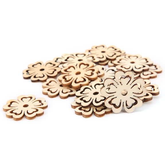 UsilkU 100Pcs Natural Wood Pieces DIY Smooth Surface Flower Shape Unfinished Wood Craft Blocks for Decoration