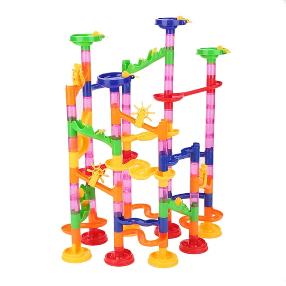 UsilkU 105pcs Plastic Pathway Interlocking Brick Toy with Rolling Balls Educational DIY Building Set for Kids Early Development and STEM Learning Colorful Creativity Playset