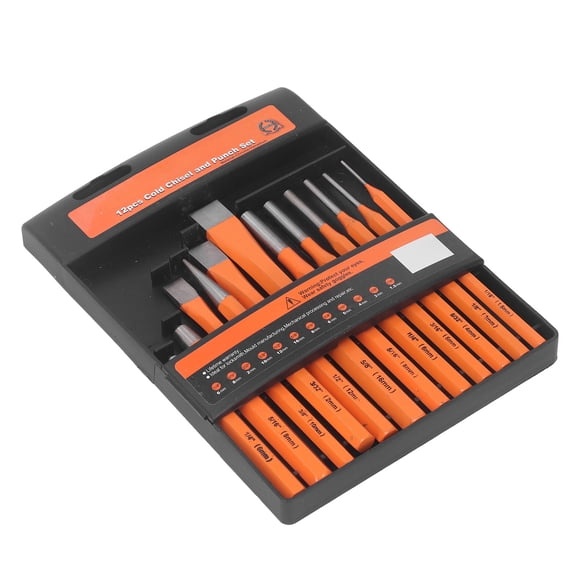 UsilkU 13-Piece Roll Pin Punch and Chisel Set for Woodworking, Chrome Vanadium Steel Multiple Size Heavy Duty Mechanics Hand Tool Kit with Storage Box, Orange (9.45 inches / 24 cm)