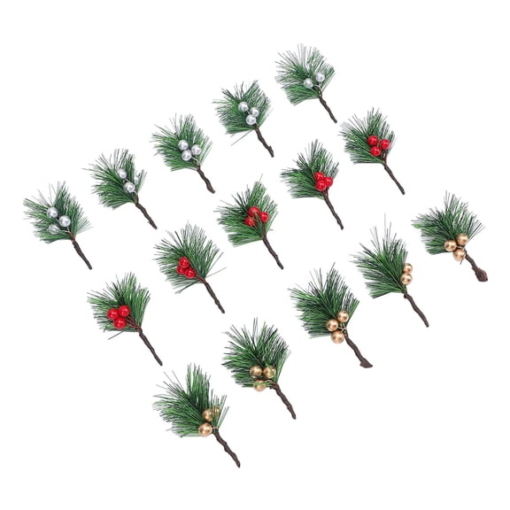 UsilkU 15 Pieces Artificial Xmas Holly Berries Pine Needles, Decorative Red Pinecone Picks for Christmas Tree, Holiday Party Table Centerpieces, Fireplace Mantel Craft Ornaments (8.27 in / 21 cm)