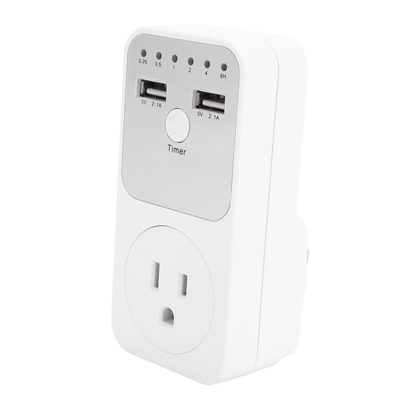 UsilkU 15A Duplex Receptacle Electrical Outlet with 2 USB Ports, 1800W Countdown Timer Socket, Multifunctional Voltage Protector, 120V US Plug, White