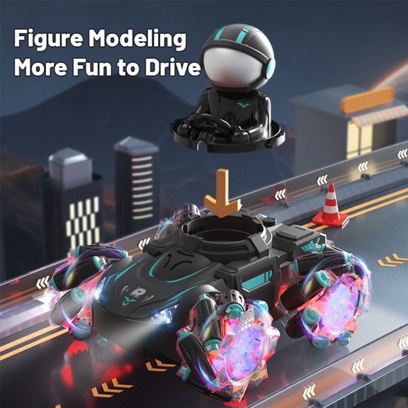 UsilkU 2.4GHz Remote Control Stunt Car with Projection Light, 360 Rotating High Speed RC Toy Car, 10 Inches / 25.4 cm, Red (2 Rechargeable Batteries Pack)