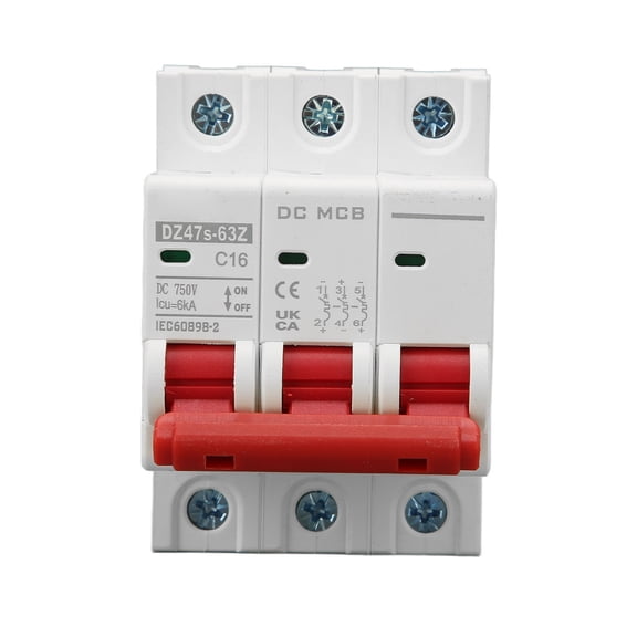 UsilkU 3P DC Circuit Breaker 16A 750V, 6000A Breaking Capacity, Mini Safety Protection Air Switch for Solar Photovoltaic Systems, Electric Motorcycles, DIN Rail Mount