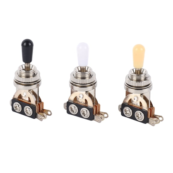 UsilkU 3pcs 3 Way Guitar Toggle Switches Short Straight Switch with Black White Cream Tips for Electric Guitar Replacement Parts, Silver