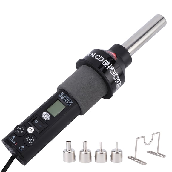 UsilkU 450W LCD Digital Display Hot Air Gun 220V AC Thermostat Industrial Electric Heat Gun Tool with 4 Nozzles and Bracket for Soldering Desoldering Shrink Wrapping PVC