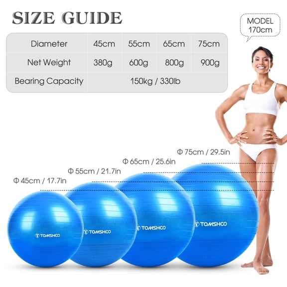 UsilkU 45cm/17.7 Inches Thickened Yoga Ball Gym Exercise Ball Non Slip Pilates Stability Ball with Foot Pump for Strength Training Balance Core Fitness Workout, Black