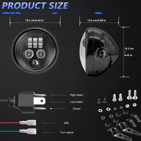 UsilkU 5.75 Inch Motorcycle Round LED Headlight High/Low Beam DRL Turn Signal Light with Housing Bracket, Waterproof IP67 H4 Plug for 34-42mm Fork Tubes