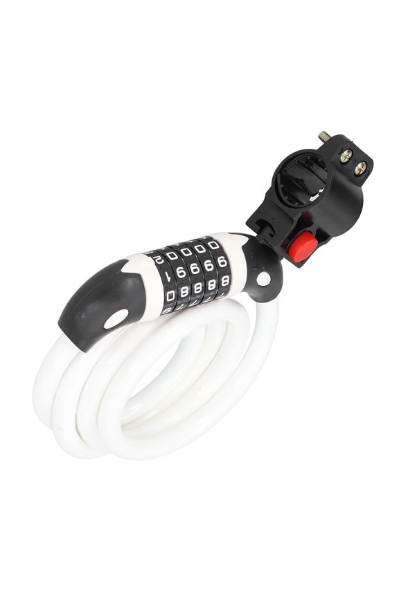 5-Digit Code Lock Combination Resettable Bicycle Security Antitheft Ring Cable Lock Kit with Frame Bracket Mount, 5.91x5.51x1.57 inches / 15x14x4 cm, White