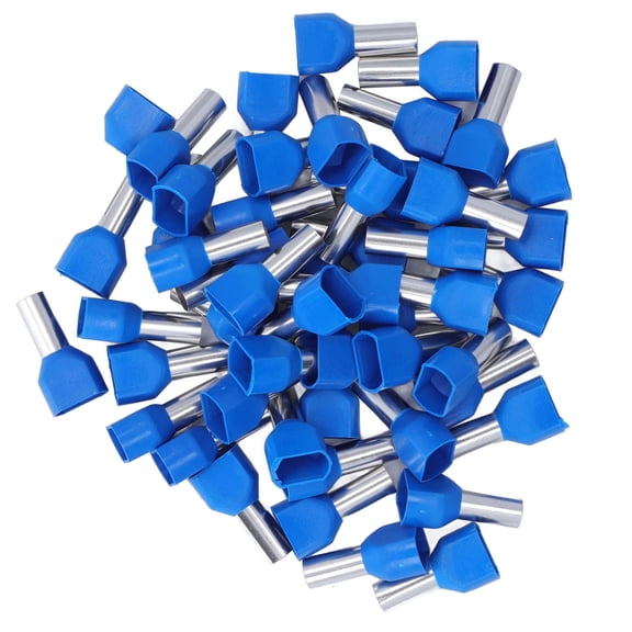 UsilkU 50Pcs Premium Insulated Crimp Pin Terminal Blue Copper PVC Wire Ferrules Cord End Terminals Kit Electrical Connector, TE10-14 2x8 AWG 2x10mm2 (1.05 inches / 26.6 mm Length)