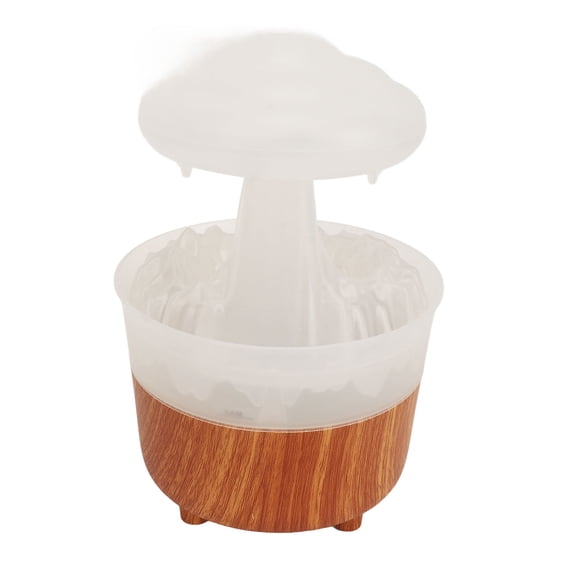 UsilkU Aromatherapy Raindrop Essential Oil Humidifier with Ambient Light, Desktop Diffuser for Home Office Bedroom, Wood Grain White, 230mL Capacity, Remote Control Included, US Plug 110-240V