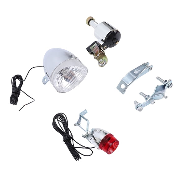UsilkU Bike Generator Headlight and Tail Light Kit 12V 6W Friction Powered Dynamo Safety Lamp Set for Road Bikes, Mountain Bikes, and Cruisers - No Batteries Required (4.72 inches / 12 cm)