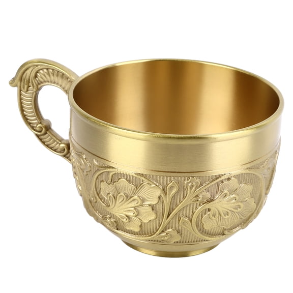UsilkU Brass Tea Cup Exquisite Embossed Patterns Retro European Small Coffee Cup for Home Parties Housewarming Ceremony With Ear (3.94 inches / 10 cm)