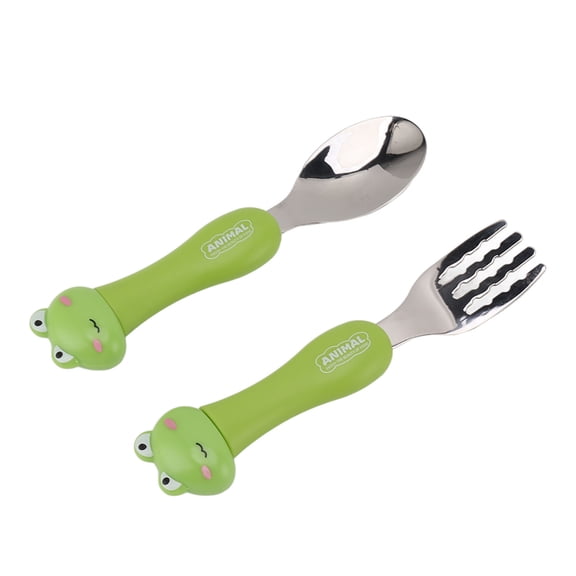 UsilkU Cartoon Frog Stainless Steel Kids Fork and Spoon Set, 2 Piece Tableware