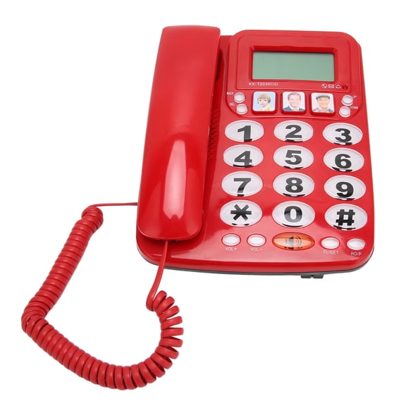 UsilkU Corded Phone Dual Port Clear Sound Last Number Redial Mute Function Volume Adjustable Desktop Landline Phone for Home Office Hotel, Universal Compatibility, Red (8.66 x 8.66 x 2.75 inches)