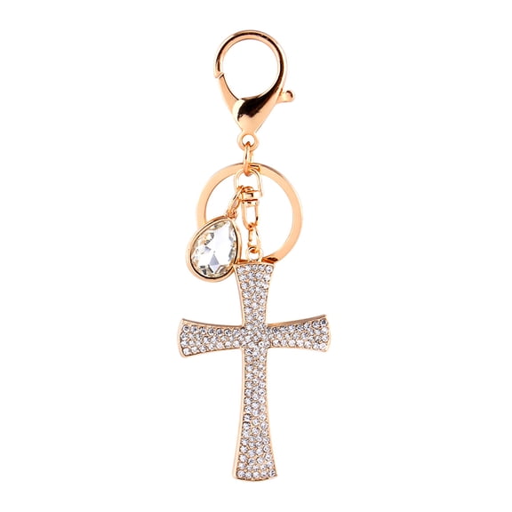 UsilkU Cross Crystal Rhinestone Key Ring Charm Pendant Purse Bag Cute Keychain HighQ for Women and Men, Sparkling Decorative Accessory for Keys and Handbags, Unique Gift (5.28 inches / 13.4 cm)
