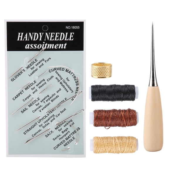 UsilkU DIY Handwork Craft Leather Hand Sewing Tools Needle Thread Thimble Awl Kit (5.9 inches / 15 cm)