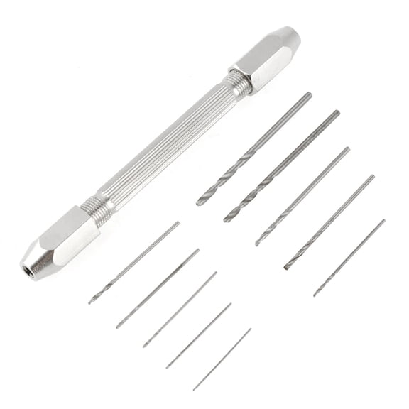 UsilkU Double End Pin Vise Chuck with 10 pcs Micro Twist Drill Bit Set for Precision Jewelry, Watch, PCB, and Hobby Craft Repair Tool (4.06 inches / 10.3 cm)