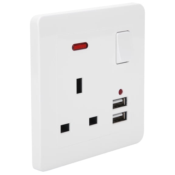 UsilkU Dual USB Wall Outlet Charging Plate 13A UK Plug Socket Adapter Panel with 2.1A Smart Ports, White (3.39 x 3.39 x 1.38 inches / 86 x 86 x 35 mm)