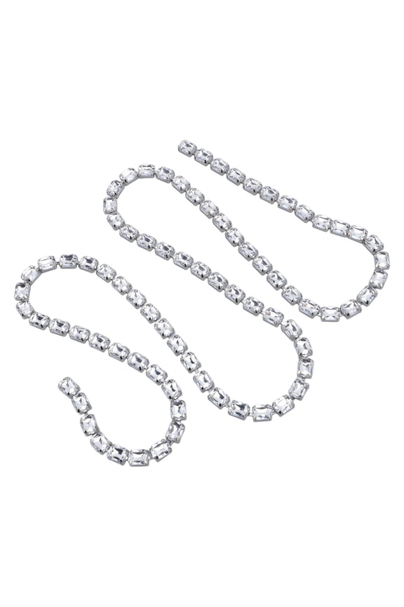 Elegant Acrylic Rhinestone Chain Craft Strap Decor, Rectangular Crystal Ribbon Garland for Necklaces Bracelets Earrings and Apparel Accessories (3.28 ft / 1 m)