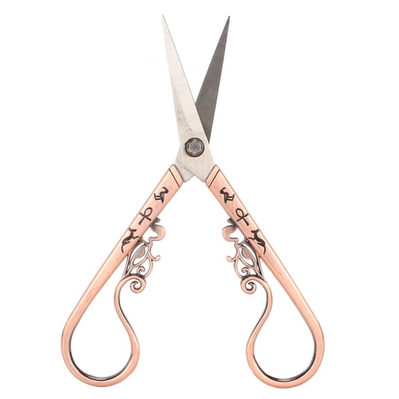 UsilkU Embroidery Sewing Scissors Vintage DIY Stainless Steel Paper Fabric Cutting Shear for Household Daily Office Use, Red Color, 5.5 inches / 14 cm, Precise Fine Tip Design