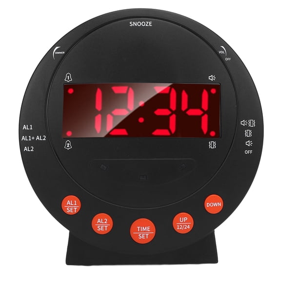 UsilkU Extra Loud Alarm Clock 3.74 Inch / 9.5 cm Screen with Bed Shaker Doorbell Alert LED Display Adjustable Volume Bed Shaking Clock EU Plug 110-240V for Heavy Sleepers