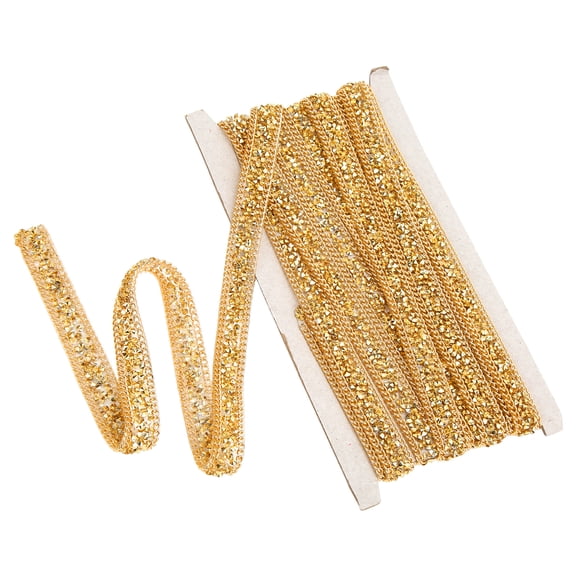 UsilkU Golden Rhinestone Ribbon 5 Yards (180 inches), 0.6 inches (1.5 cm) Wide Self-Adhesive Bling Diamond Trim for DIY Crafts, Sewing & Wedding Party Event Decoration, Embellishments
