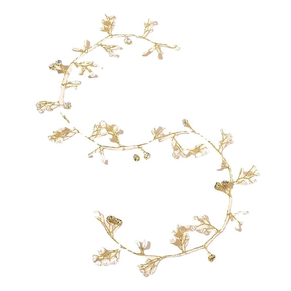 UsilkU Handcrafted Pearl Rhinestone Bridal Headpiece Wedding Hair Crown Accessory, 19.7 inches / 50 cm Gold