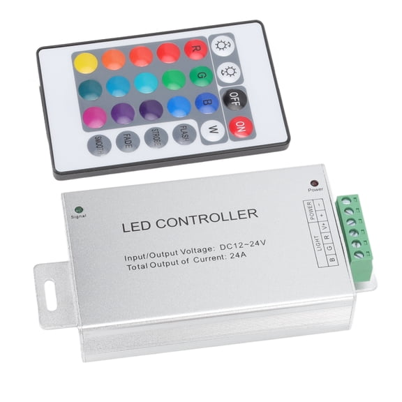 UsilkU IR Remote Controller and LED Light Strip Module Wireless RF Controller High Power 24A Light Dimmer Switch DC 12V-24V Dual Pack with Universal Remote Control (5.51x2.76x1.57 inches / 14x7x4 cm)