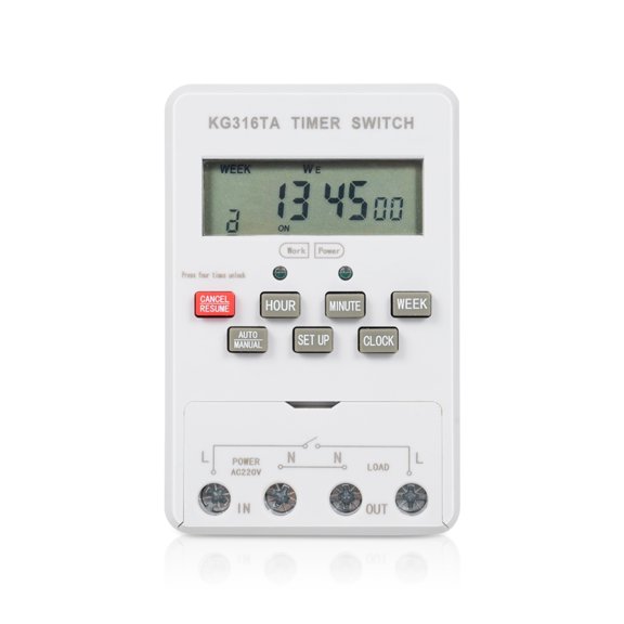UsilkU KG316TA 220V 25A Automatic Digital Timer Switch, Programmable Microcomputer Time Control Switch for Street Lamps, Light Boxes and Neon Lights (3.74 x 2.51 x 1.77 inches / 9.5 x 6.4 x 4.5 cm)
