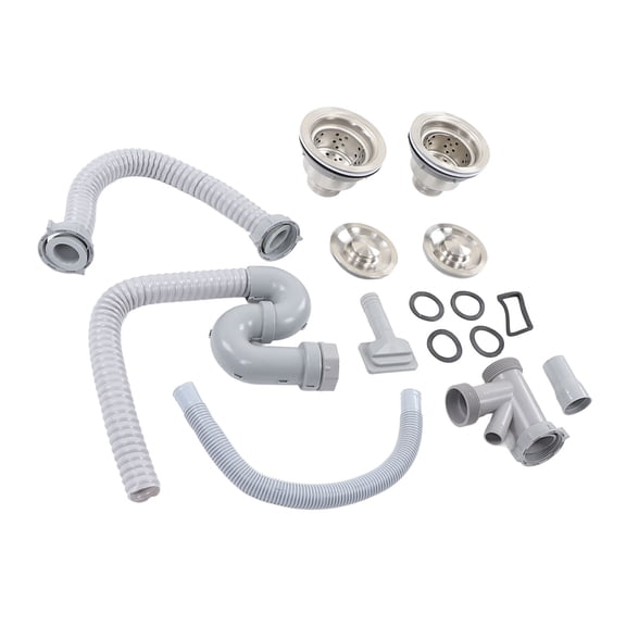 UsilkU Kitchen Sink Drainer Pipe Stainless Steel S Bent with Double Drains Sewer Pipe Set, Expandable Universal Flexible Drainage Kit for Bathroom Home Hotel RV, 11.8x11.8x3.9 in / 30x30x10 cm