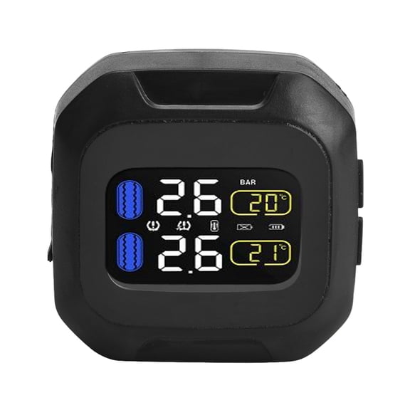 UsilkU Motorcycle Wireless TPMS Sensor Tire Pressure Monitor System With 2 External Sensors, LCD Display Digital Gauge For Real-Time Tracking, Black