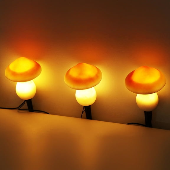 UsilkU Mushroom Shaped Lawn Lamp Solar Garden Lights, LED Waterproof Outdoor Pathway Landscape Lighting Kit, Red Glowing Mushrooms with Ground Spikes, 3-Piece Set (7.9 inches / 20 cm)