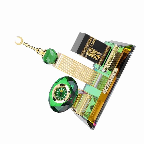 UsilkU Muslim Kaaba Clock Tower Model Islamic Architecture Handicrafts Souvenirs Home Desktop Decor Exquisite Titanium Crystal Classical Religion Ornament For Living Room Bedroom 4.7 in / 12 cm