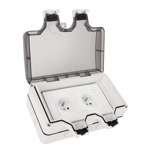 UsilkU Outdoor Rainproof Socket French Standard Double Outlets with Switch Power Accessories 250V 16A IP66 Water Dust Proof 7.48 inches / 19 cm Heavy Duty Wall Receptacle for Construction Sites
